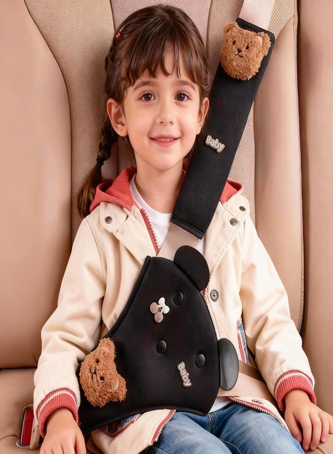 Zigihos Seat Belt Cover Pad for Kids, Cute Animal Child Seatbelt Covers & Triangle Cushion for Girls and Boys (Bear(Black)) - Image 1