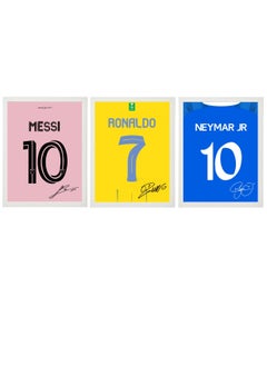 Set of 3, Ronaldo - Messi - Neymar Autographed Jersey Poster with Frame 30x40cm