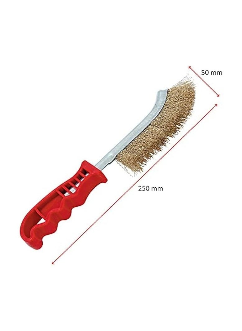 erorex Steel Coated Hand Brush Wire Brush With Pvc Handle For Cleaning Rust & Slag (Gold)  - Image 2