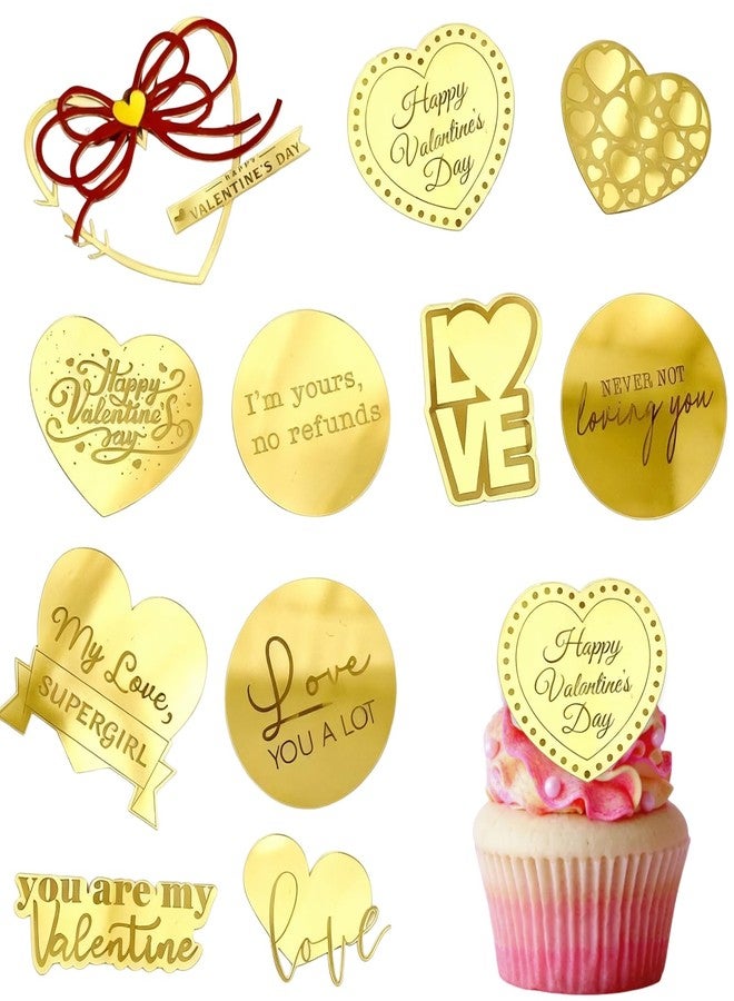 ASVNRES Valentine's Day Love Heart Letter Cupcake Toppers Acrylic Cake Topper, Minimalist Gold Cake Decoration Circle Various Shapes DIY Party Supplies (11) - Image 1