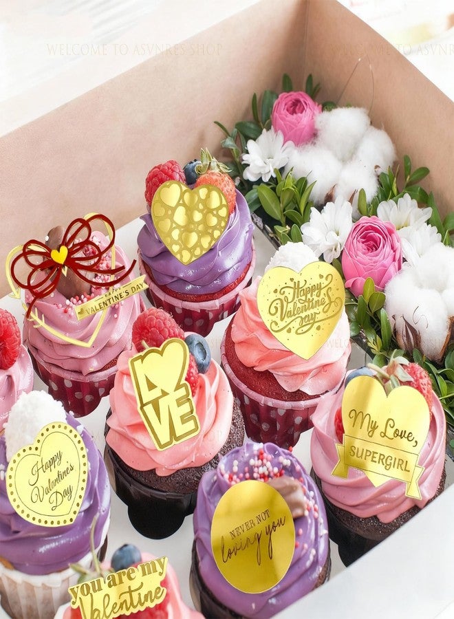 ASVNRES Valentine's Day Love Heart Letter Cupcake Toppers Acrylic Cake Topper, Minimalist Gold Cake Decoration Circle Various Shapes DIY Party Supplies (11) - Image 2
