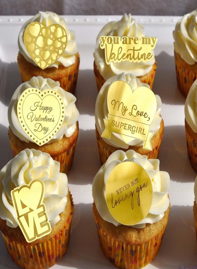 ASVNRES Valentine's Day Love Heart Letter Cupcake Toppers Acrylic Cake Topper, Minimalist Gold Cake Decoration Circle Various Shapes DIY Party Supplies (11) - Image 4