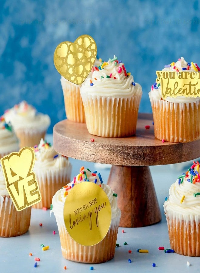 ASVNRES Valentine's Day Love Heart Letter Cupcake Toppers Acrylic Cake Topper, Minimalist Gold Cake Decoration Circle Various Shapes DIY Party Supplies (11) - Image 5
