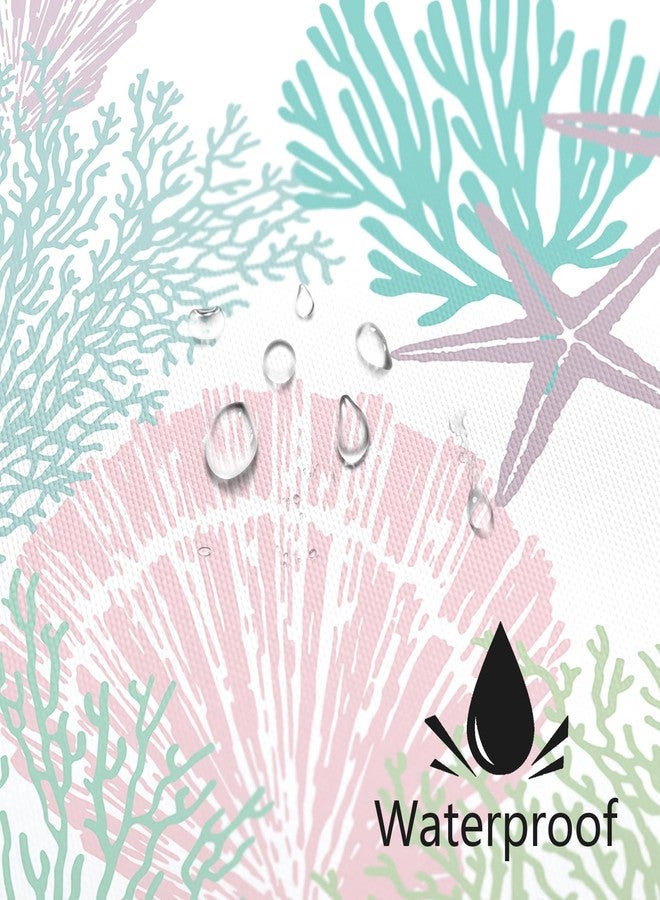 MAYZUS Extra Long Shower Curtain 72 x 84 Inch, Tall Pink Green Nautical Coastal Fabric, Summer Tropical Seashell Starfish Coral Beach Ocean Themed for Bathroom Decor - Image 3