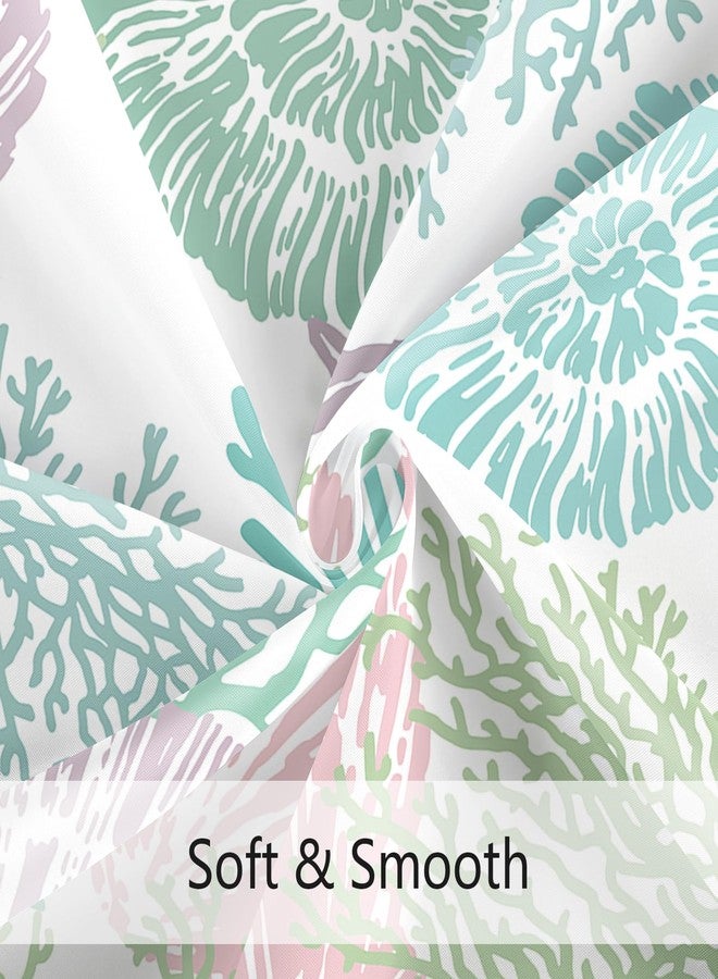 MAYZUS Extra Long Shower Curtain 72 x 84 Inch, Tall Pink Green Nautical Coastal Fabric, Summer Tropical Seashell Starfish Coral Beach Ocean Themed for Bathroom Decor - Image 4