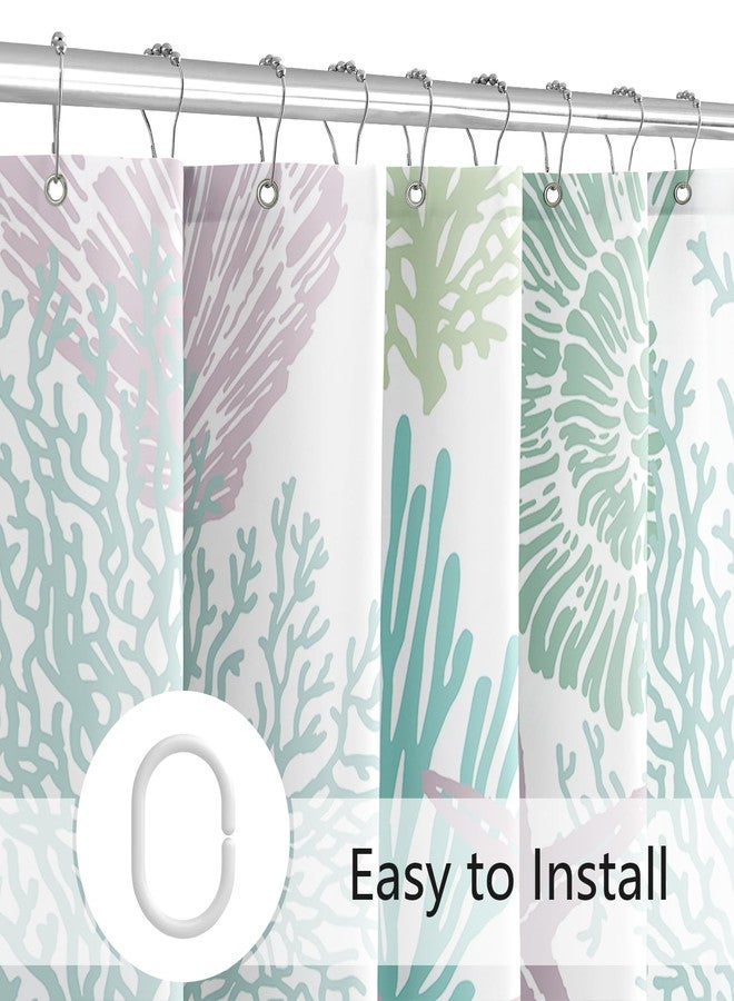 MAYZUS Extra Long Shower Curtain 72 x 84 Inch, Tall Pink Green Nautical Coastal Fabric, Summer Tropical Seashell Starfish Coral Beach Ocean Themed for Bathroom Decor - Image 5