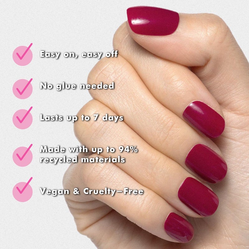 Olive & June Classic Super Stick Mani Press On Nails | No Glue Needed | 32 Tab Nails 16 Sizes | Non-Toxic Tabs Easy On-Off Non-Damaging Realist Look 7-Day Wear | Extra Short, Squoval | Mulberry Maroon - Image 4