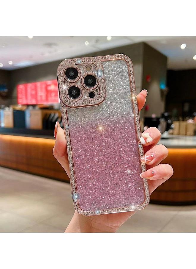 Generic For iPhone 16 Pro Max Diamond Gradient Glitter Plated TPU Phone Case(Pink) 