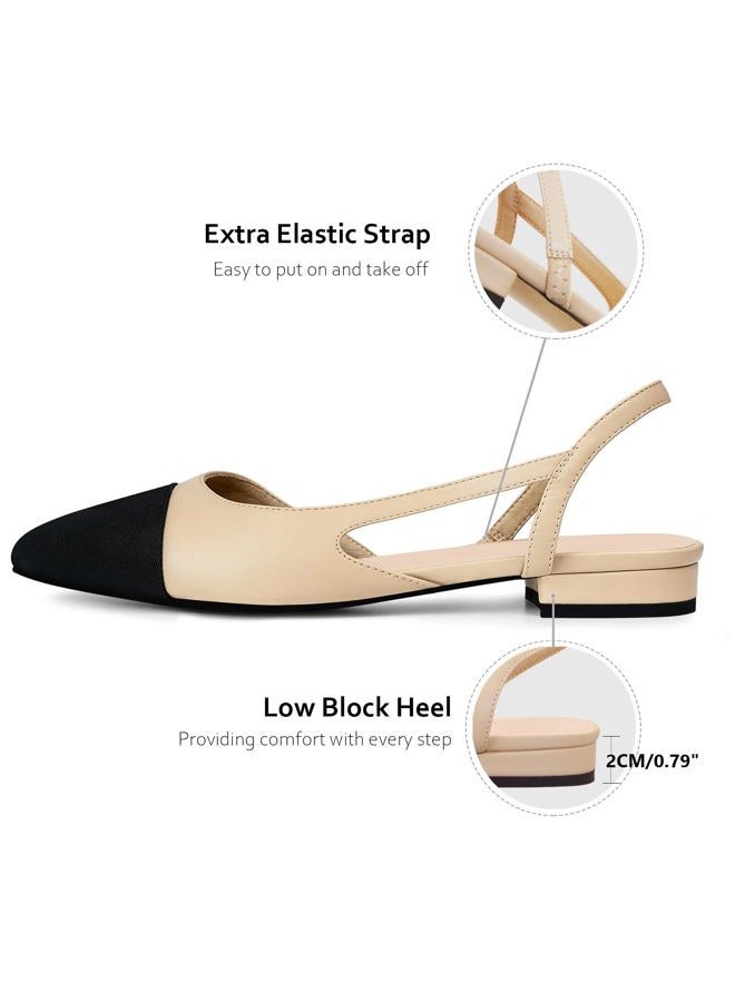 MICIFA Women's Slingback Flat Pumps, Round Toe Low heel Sandals Fashion Splicing Dress Shoes for Women - Image 4