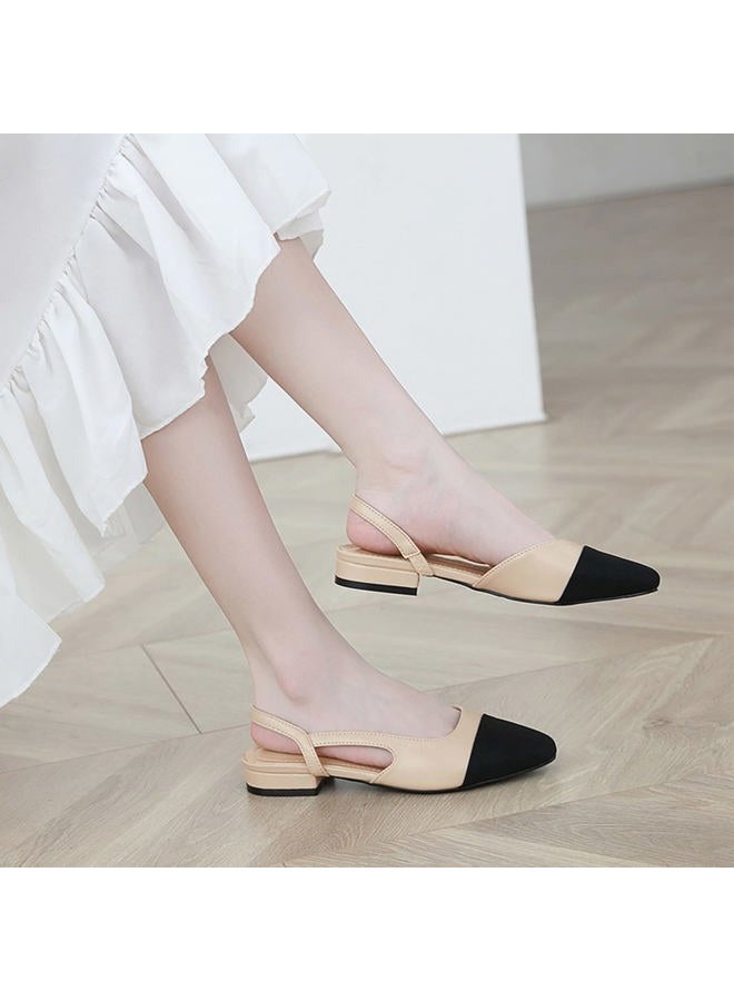 MICIFA Women's Slingback Flat Pumps, Round Toe Low heel Sandals Fashion Splicing Dress Shoes for Women - Image 3