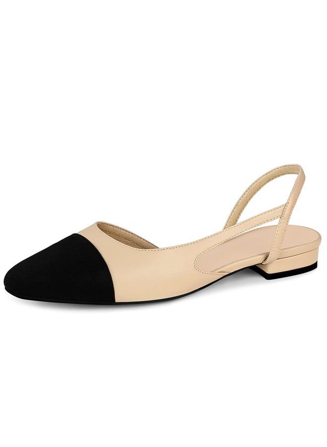 MICIFA Women's Slingback Flat Pumps, Round Toe Low heel Sandals Fashion Splicing Dress Shoes for Women - Image 1