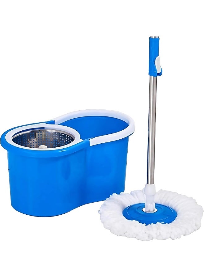 AKC Rotate Stainless Steel Wringer Spin Mop Bucket – 15 LTR Plastic Magic Mop System for Floor Cleaning, Easy Hand-Free Wringing, Durable & Rust-Resistant - Image 1