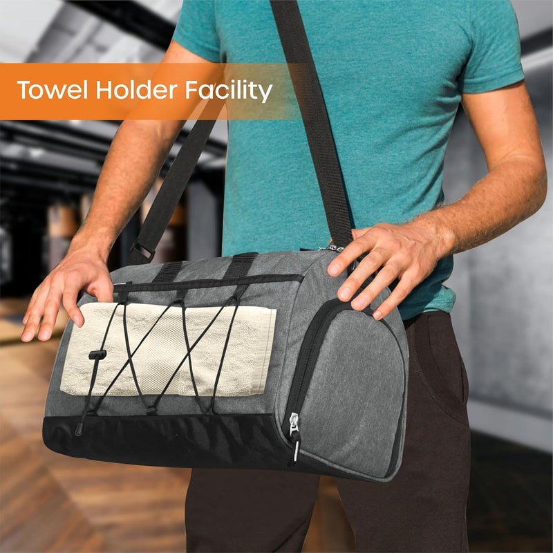 Cranique 23L Duffle Gym Bag with Shoe Compartment Shoulder Strap | Gym Bag for Men & Women | Sports Bag | Kit Bag (QGB2-Grey) - Image 3