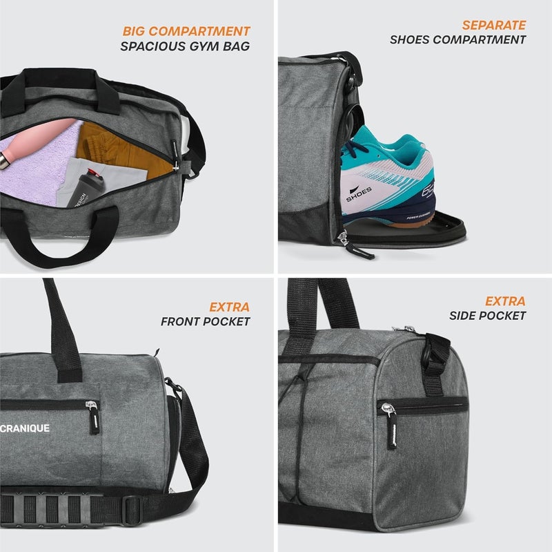 Cranique 23L Duffle Gym Bag with Shoe Compartment Shoulder Strap | Gym Bag for Men & Women | Sports Bag | Kit Bag (QGB2-Grey) - Image 2