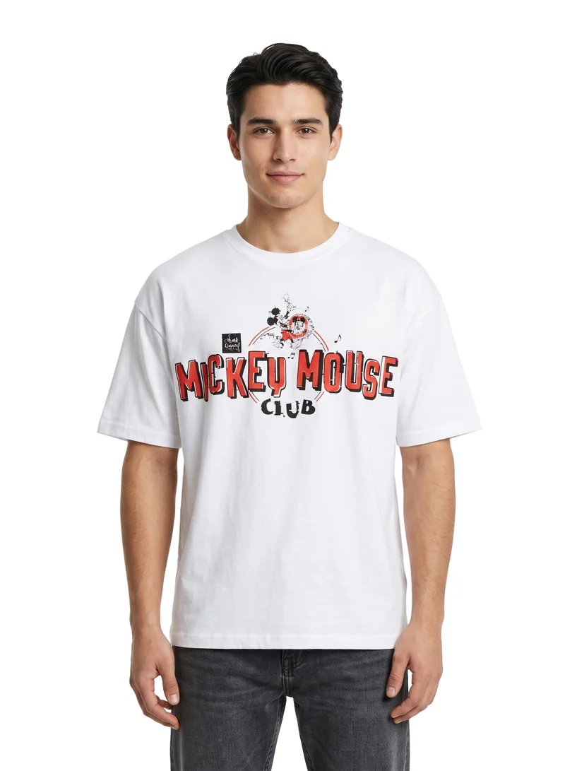 Disney Disney Mickey Mouse Club Graphic Oversized T-Shirt for Men | Casual Crew Neck Character Print Tee