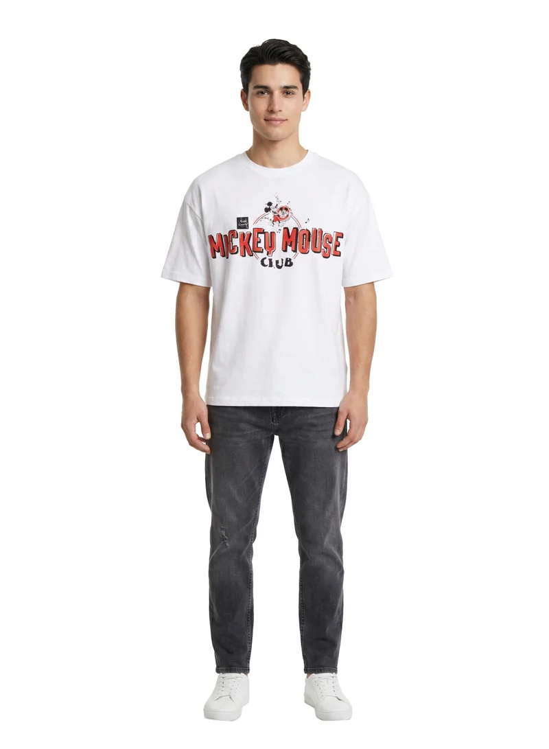 Disney  Disney Mickey Mouse Club Graphic Oversized T-Shirt for Men | Casual Crew Neck Character Print Tee for Men | Best Price UAE