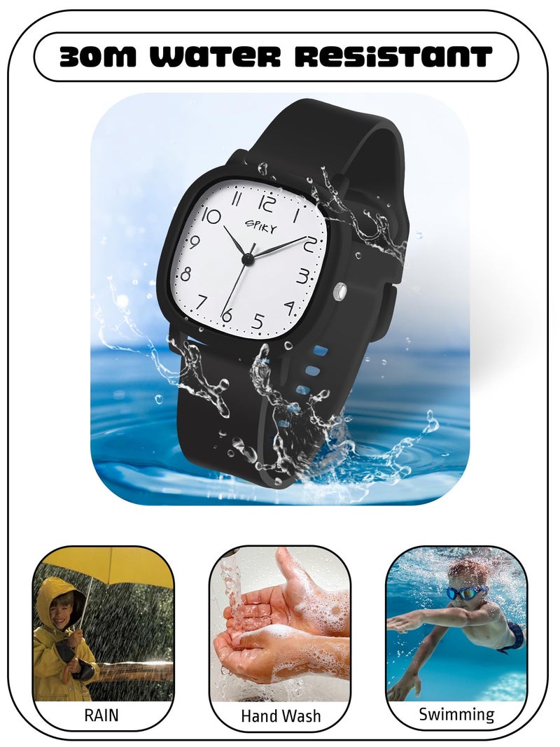 SPIKY Analog Watch for Kids (Black) | Water Resistant & Lightweight | Durable & Soft Silicone Strap | Stylish Unisex Birthday Gift | Casual Analogue Wrist Watches for Boys & Girls | Age 3-12 Years - Image 5
