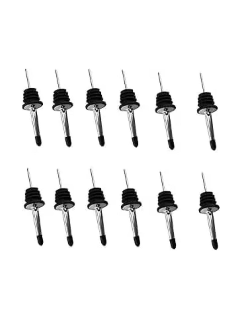 فوهة صب سريع للزجاجات من الستانلس ستيل مع سدادة مطاطية مانعة للتسريب، موزع احترافي للمشروبات والزيوت والشراب، طقم 12 فوهة صب بدون أغطية للاستخدام المنزلي والبار والمطاعم - Image 1