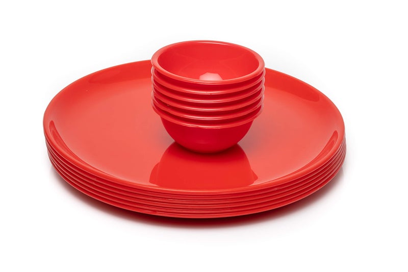 URMILA PLASTIC® Microwave Safe Unbreakable Round Big Plates Set, 6 Pcs Plate & 6 Pcs Katori, Red Color, Made in India - Image 5