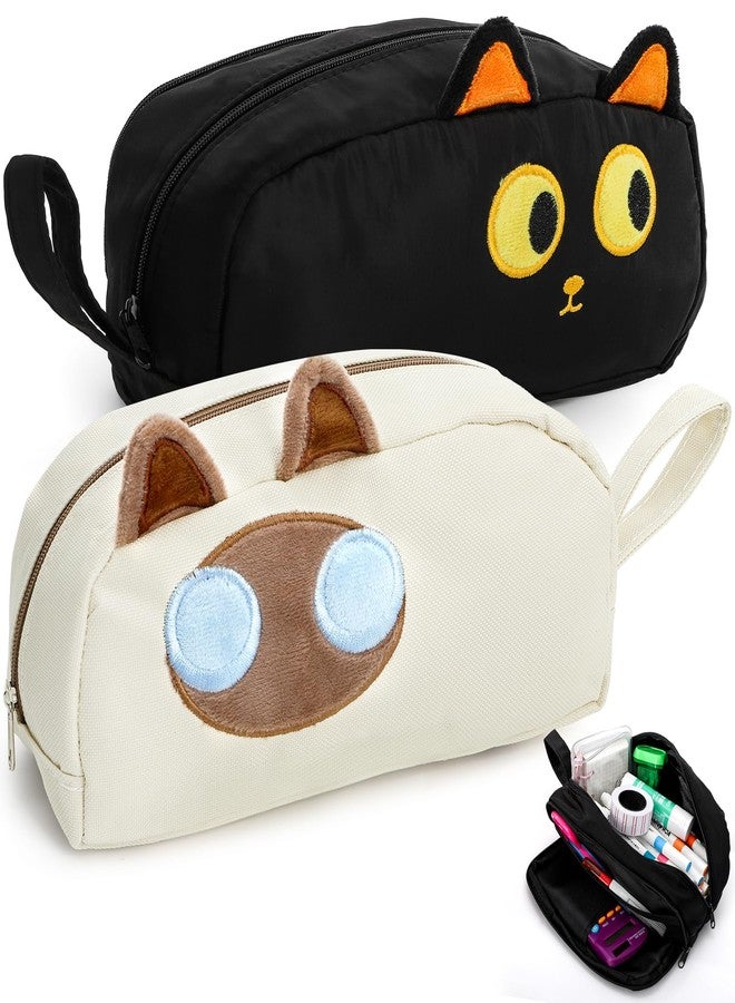 Jowgut 2 Pieces Cat Pencil Case, 3-Layer Large Capacity Pencil Pouches with Zipper, 3D Cute Cat Pen Bags Organizer for Office - Image 1