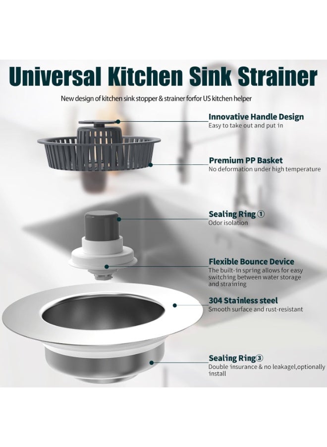 مجموعة مصفاة تصريف حوض المطبخ المطورة – مجموعة سدادة، سدادة حوض مطبخ من الفولاذ المقاوم للصدأ، سلة مصفاة تصريف منبثقة مضادة للانسداد للمصارف الأمريكية القياسية مقاس 3.5 بوصة (1 قطعة). - Image 4