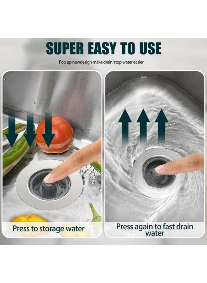 مجموعة مصفاة تصريف حوض المطبخ المطورة – مجموعة سدادة، سدادة حوض مطبخ من الفولاذ المقاوم للصدأ، سلة مصفاة تصريف منبثقة مضادة للانسداد للمصارف الأمريكية القياسية مقاس 3.5 بوصة (1 قطعة). - Image 3