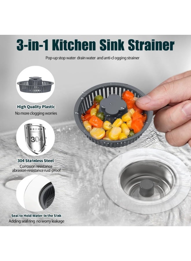 مجموعة مصفاة تصريف حوض المطبخ المطورة – مجموعة سدادة، سدادة حوض مطبخ من الفولاذ المقاوم للصدأ، سلة مصفاة تصريف منبثقة مضادة للانسداد للمصارف الأمريكية القياسية مقاس 3.5 بوصة (1 قطعة). - Image 2