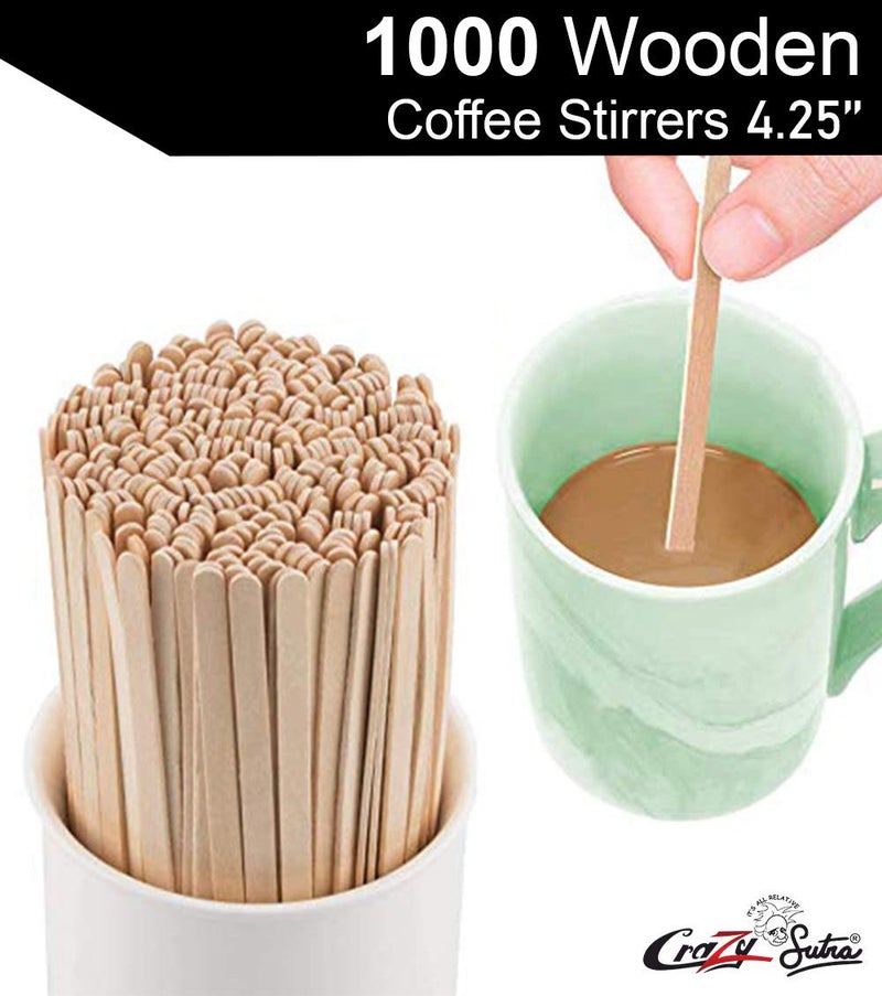 Crazy Sutra Naturra by Crazy Sutra Eco-Friendly Biodegradable Disposable Wooden Stirrer Sticks 4.25 inches Pack of 1000pc for Birthdays, Parties, Travel Great for Parties, Picnics and Events, - Image 3