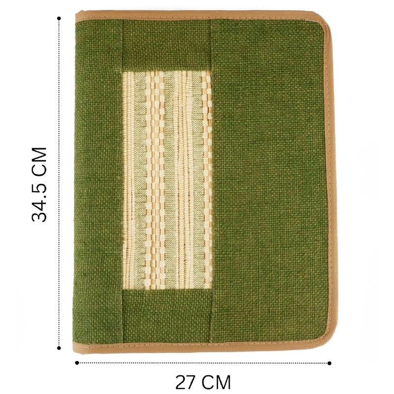 Asraw A4 Jute Professional File Folder Document Zipper Organizer for Corporate Meetings, Interview Portfolio, Certificates, Document Holder, Jute Conference File Folder (Green) - Image 5