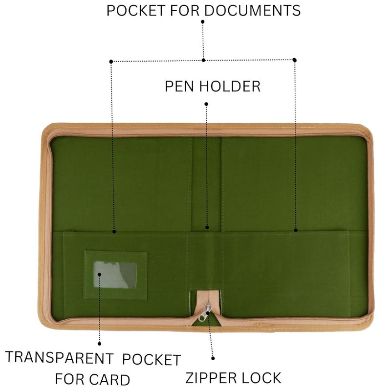 Asraw A4 Jute Professional File Folder Document Zipper Organizer for Corporate Meetings, Interview Portfolio, Certificates, Document Holder, Jute Conference File Folder (Green) - Image 3