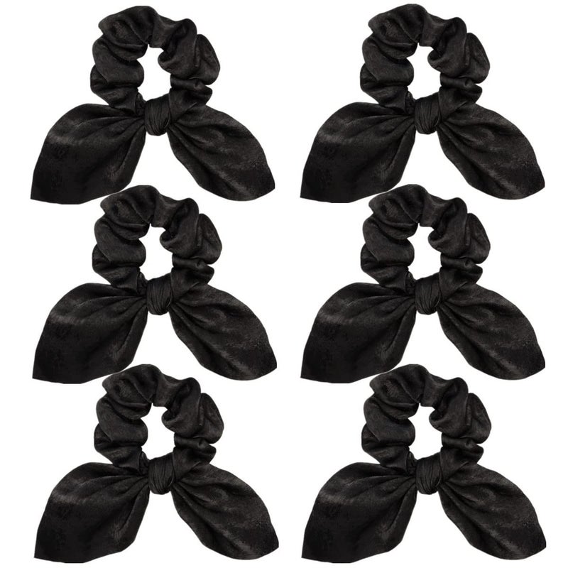 6 Pcs Silk Hair Accessories  Scrunchies Bands Bows Ropes Elastics Bracelets Ponytail Holders for Women and Girls 3840 Black