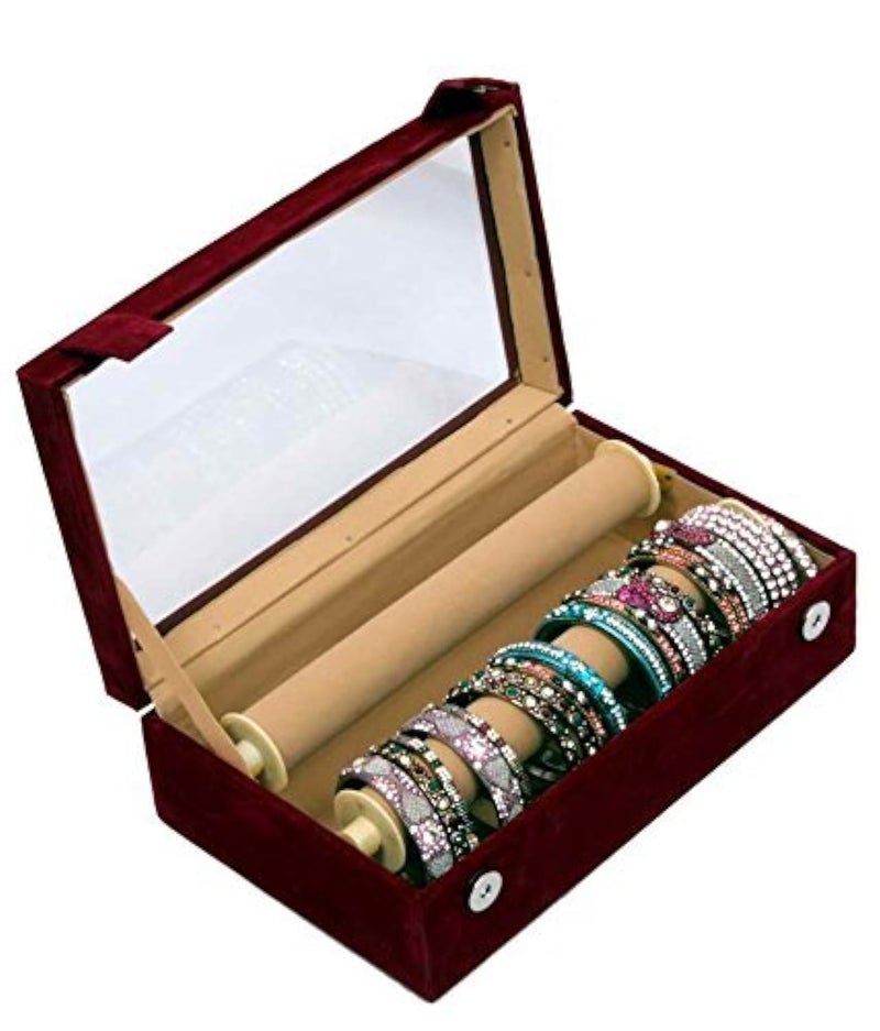 Kuber Industries Kuber Industries Wooden Rectangular 2 Rod Bangle Box, Maroon, Standard (JK129)  - Image 1