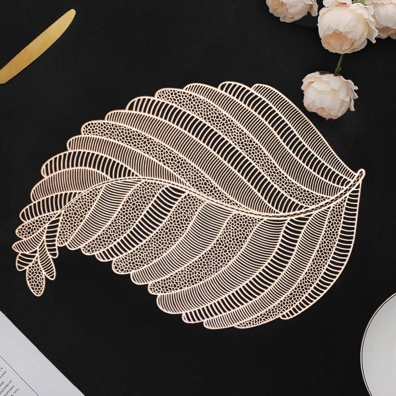 Dakshya Industries Dakshya Industries PVC Pack of 2 Leaf Shape Cutwork Design for Kitchen Restaurant Dining Table mats and Dressing Table mats Gold  - Image 1