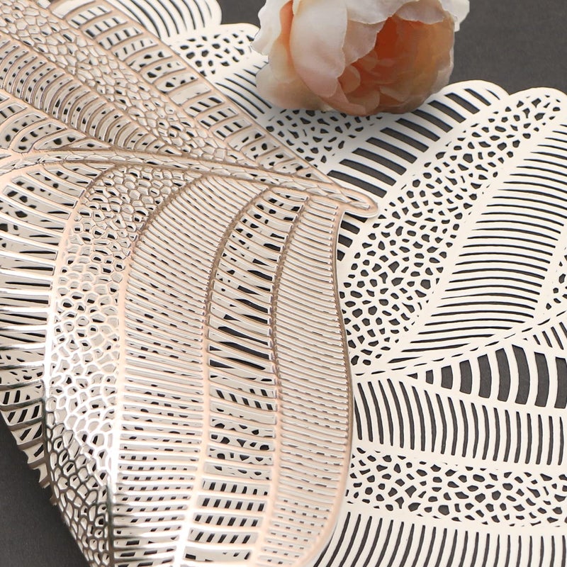 Dakshya Industries Dakshya Industries PVC Pack of 2 Leaf Shape Cutwork Design for Kitchen Restaurant Dining Table mats and Dressing Table mats Gold  - Image 3