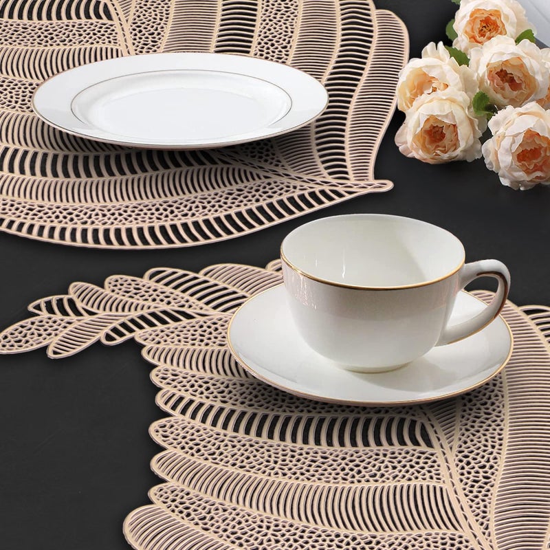Dakshya Industries Dakshya Industries PVC Pack of 2 Leaf Shape Cutwork Design for Kitchen Restaurant Dining Table mats and Dressing Table mats Gold  - Image 4
