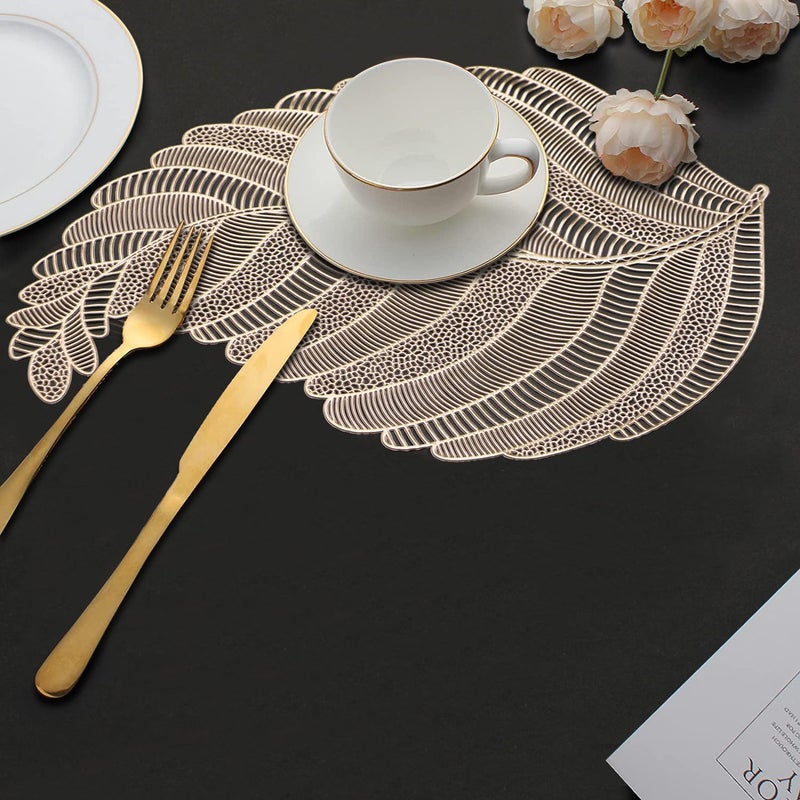 Dakshya Industries Dakshya Industries PVC Pack of 2 Leaf Shape Cutwork Design for Kitchen Restaurant Dining Table mats and Dressing Table mats Gold  - Image 2
