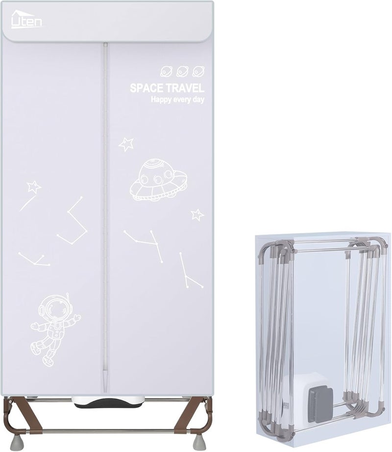 Uten Repeated assemble detach compatible Electric Clothes Dryer, Folding Clothes Dryer for Wardrobe with Storage Bag, 1500 W Quick Dry, Capacity 15 kg for Home and Dormitories, Grey Stain resistant - Image 1