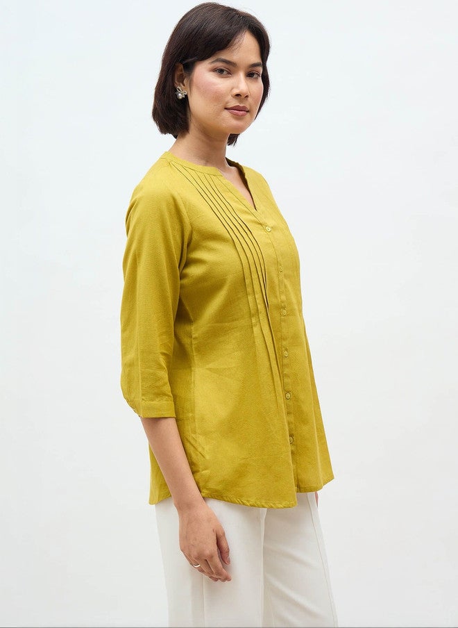SALT ATTIRE Mustard V-Neck Tunic with Three-Quarter Sleeves - Image 5