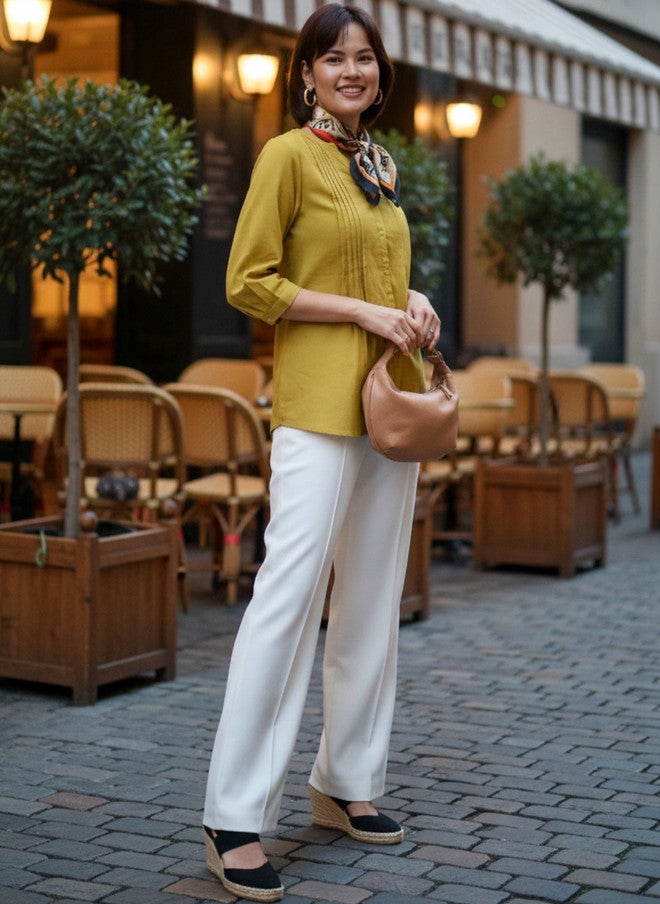 SALT ATTIRE Mustard V-Neck Tunic with Three-Quarter Sleeves - Image 2