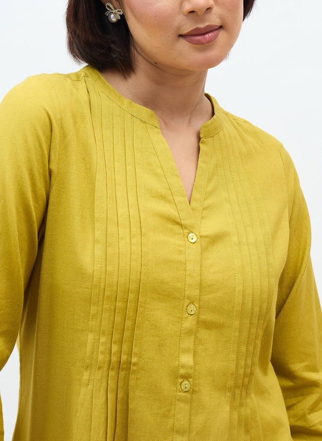 SALT ATTIRE Mustard V-Neck Tunic with Three-Quarter Sleeves - Image 3