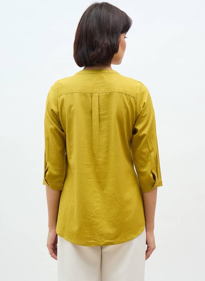 SALT ATTIRE Mustard V-Neck Tunic with Three-Quarter Sleeves - Image 4
