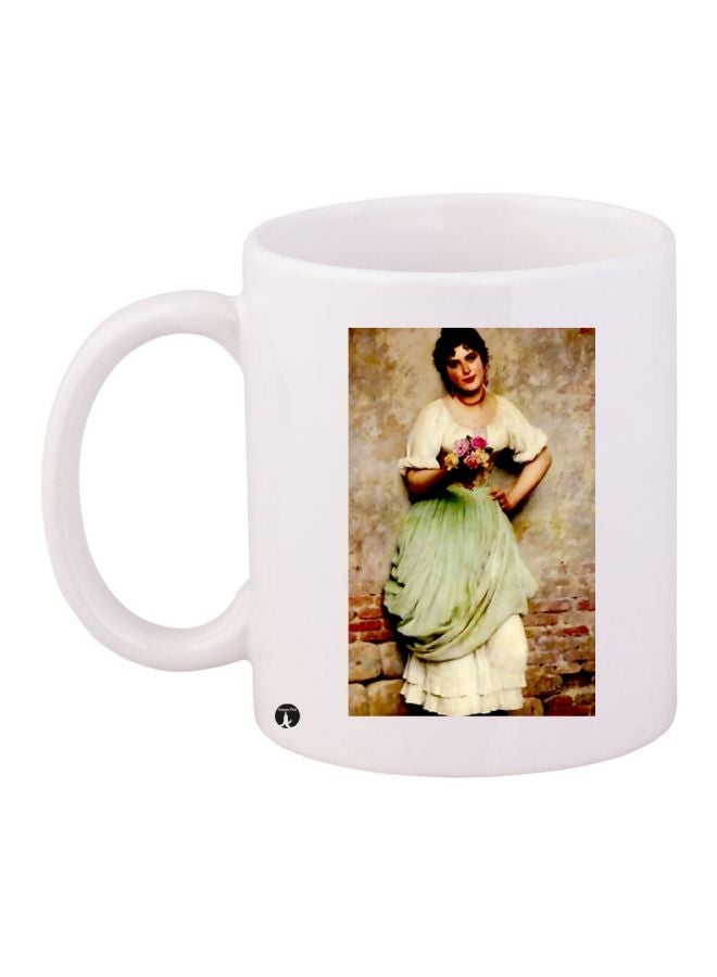 RYN Girl Printed Coffee Mug White/Beige/Green 11ounce