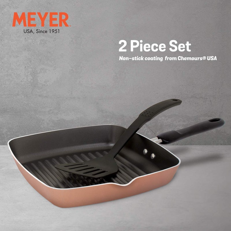 Meyer Aluminium Non-Stick 2-Piece Cookware Set, Grill-pan with Turner (Not Suitable for Induction, Gold, Copper) - Image 2