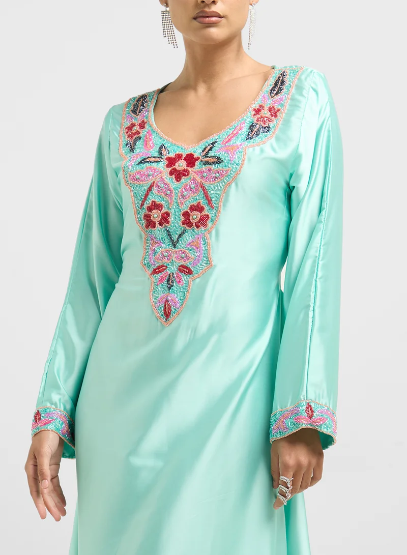 ARABIAN CLOSET Embellished Belted Jalabiya
