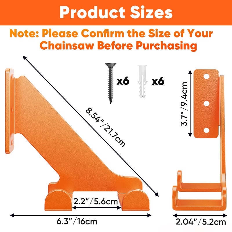 POKIPO Chainsaw Hanger, 2 Pack Chainsaw Holder Wall Mount Heavy Duty Metal Chainsaw Chain Hook Storage Loads 70 lbs Accessories Chainsaw Rack Organizer Save Space for Garden, Garage, Workshop - Image 2