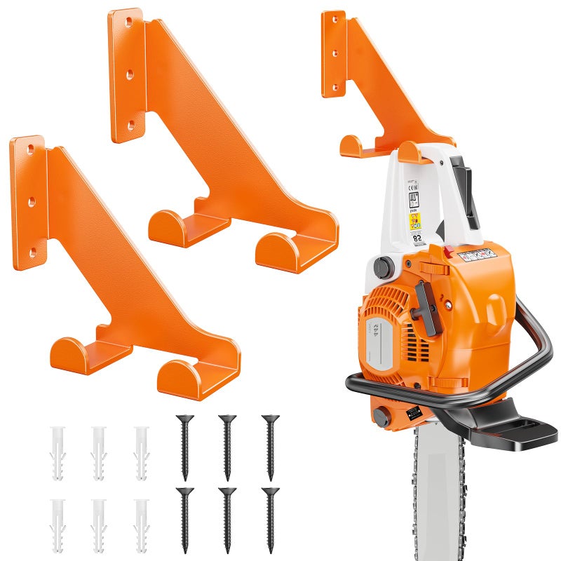 POKIPO Chainsaw Hanger, 2 Pack Chainsaw Holder Wall Mount Heavy Duty Metal Chainsaw Chain Hook Storage Loads 70 lbs Accessories Chainsaw Rack Organizer Save Space for Garden, Garage, Workshop - Image 1