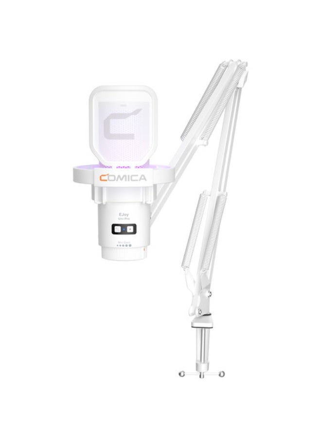 Comica Audio EJoy Uni Pro A RGB Cardioid Condenser Wireless/USB-C Microphone with Boom Arm (White) - Image 1