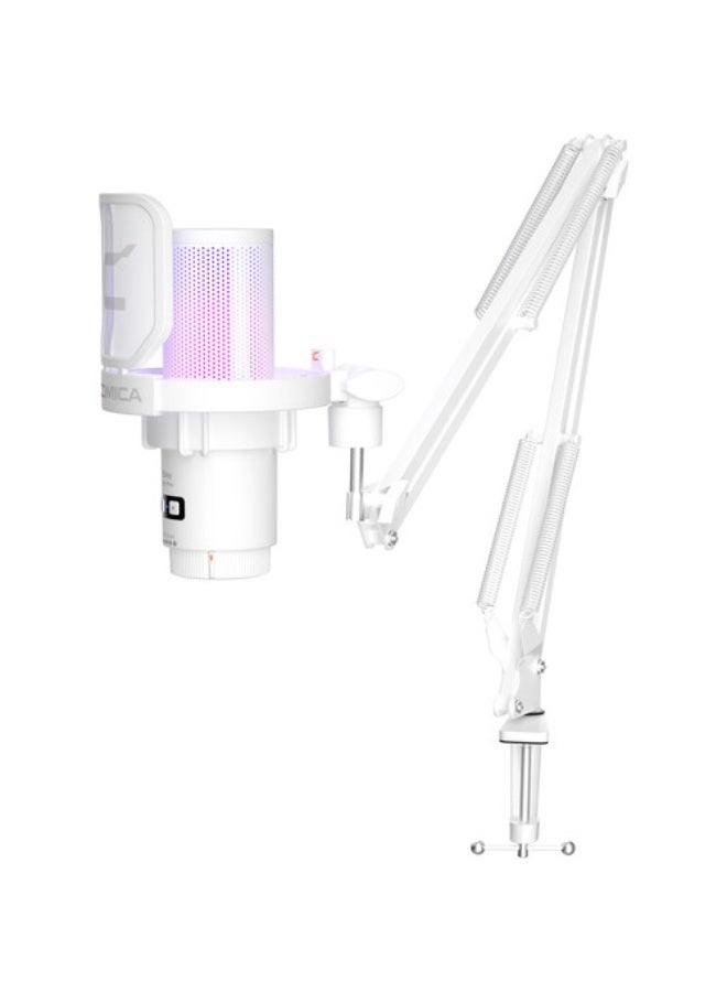 Comica Audio EJoy Uni Pro A RGB Cardioid Condenser Wireless/USB-C Microphone with Boom Arm (White) - Image 2