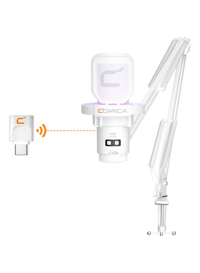 Comica Audio EJoy Uni Pro A RGB Cardioid Condenser Wireless/USB-C Microphone with Boom Arm (White) - Image 5