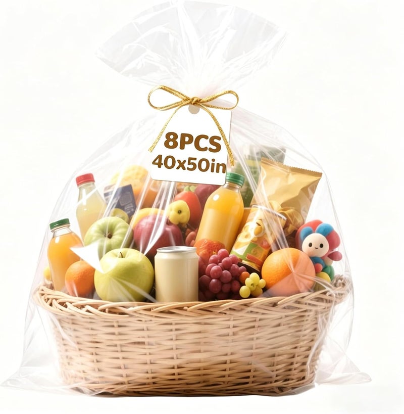 NUITPY 8 Pcs Large Cellophane Bags, 40 x 50 Inches for Gift Baskets - Image 1